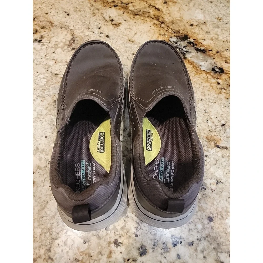 Skechers Expended Seveno Relaxed Fit Brown Leather Slip On Shoes 66146 Mens 9.5